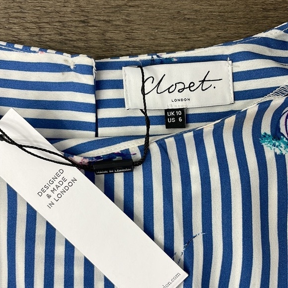 CLOSET LONDON BLUE STRIPE FLORAL BELL SLEEVE BLOUSE, size 6 - Picture 8 of 11